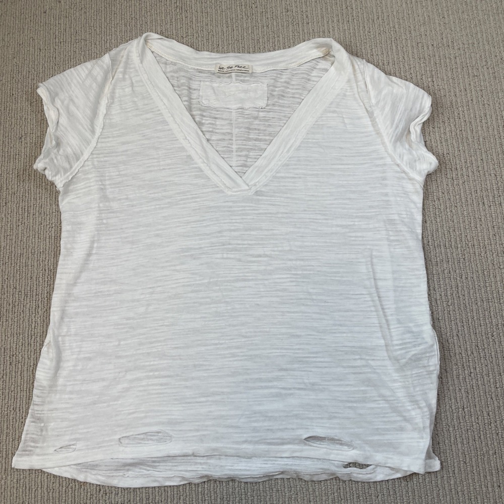 Free People Medium Sundance Distressed V-Neck Short Sleeve Top Boho We The Free